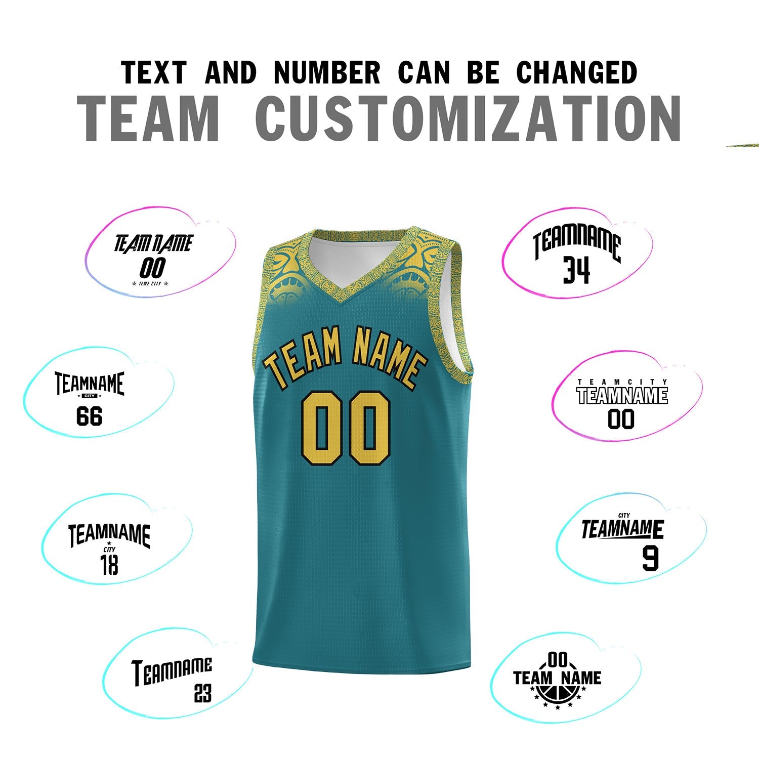 Custom Aqua Yellow Personalized Indians Print Sets Sports Uniform Basketball Jersey