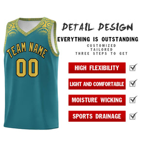 Custom Aqua Yellow Personalized Indians Print Sets Sports Uniform Basketball Jersey