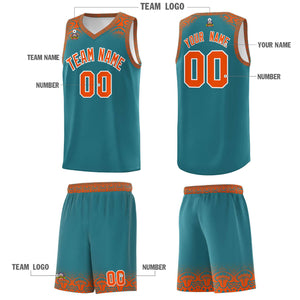 Custom Aqua Orange Personalized Indians Print Sets Sports Uniform Basketball Jersey