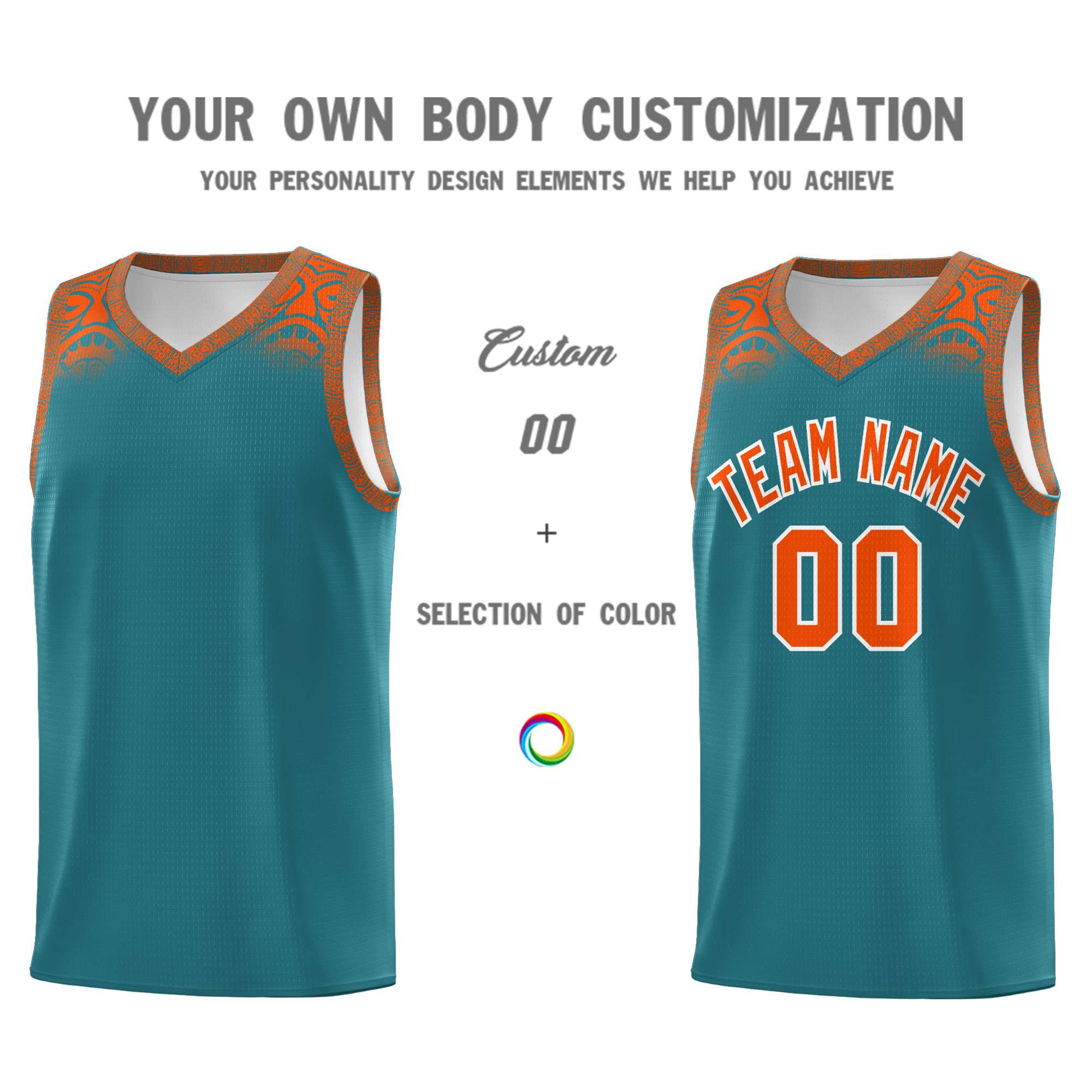 Custom Aqua Orange Personalized Indians Print Sets Sports Uniform Basketball Jersey