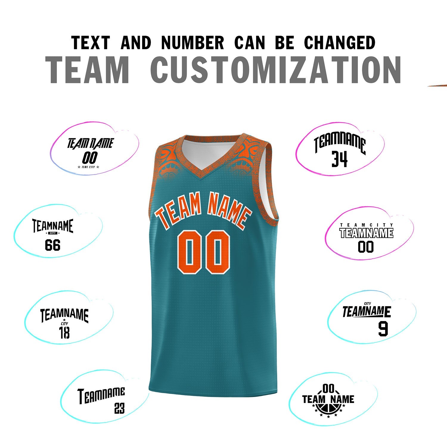 Custom Aqua Orange Personalized Indians Print Sets Sports Uniform Basketball Jersey