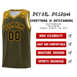 Custom Olive Yellow Personalized Indians Print Sets Sports Uniform Basketball Jersey