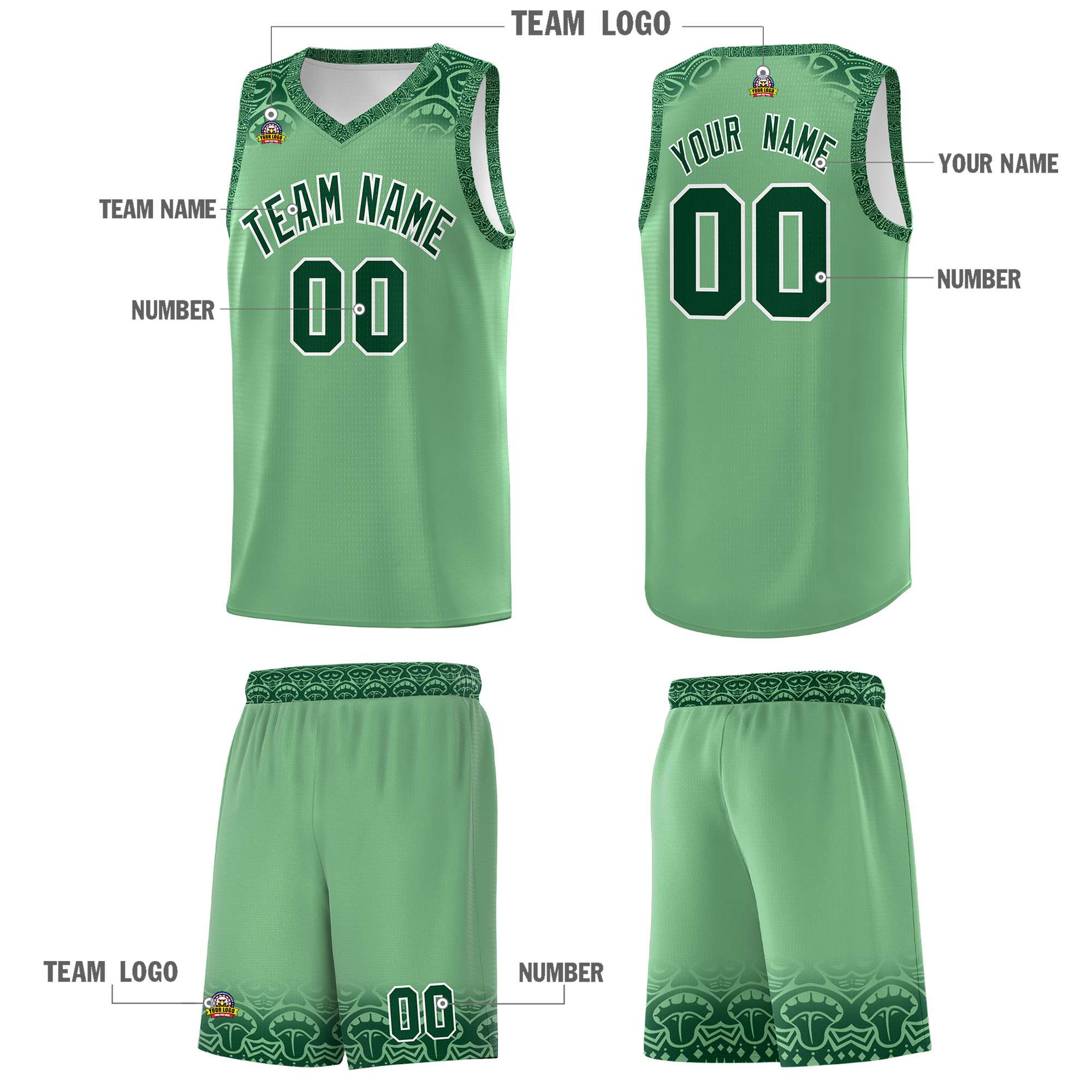 Custom Green Green Personalized Indians Print Sets Sports Uniform Basketball Jersey