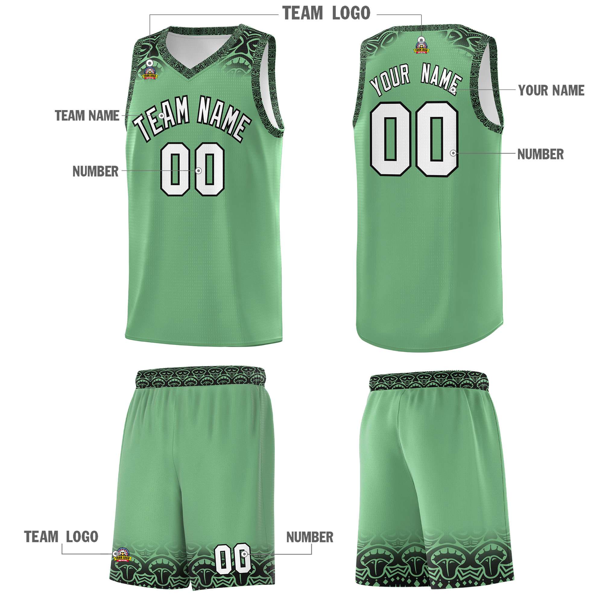 Custom Green Black Personalized Indians Print Sets Sports Uniform Basketball Jersey