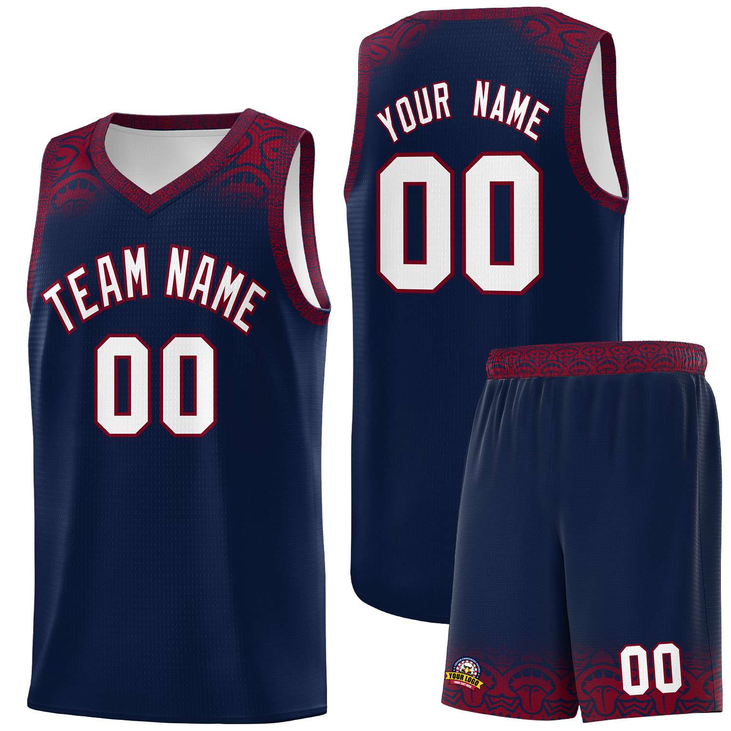 Custom Navy Crimson Personalized Indians Print Sets Sports Uniform Basketball Jersey