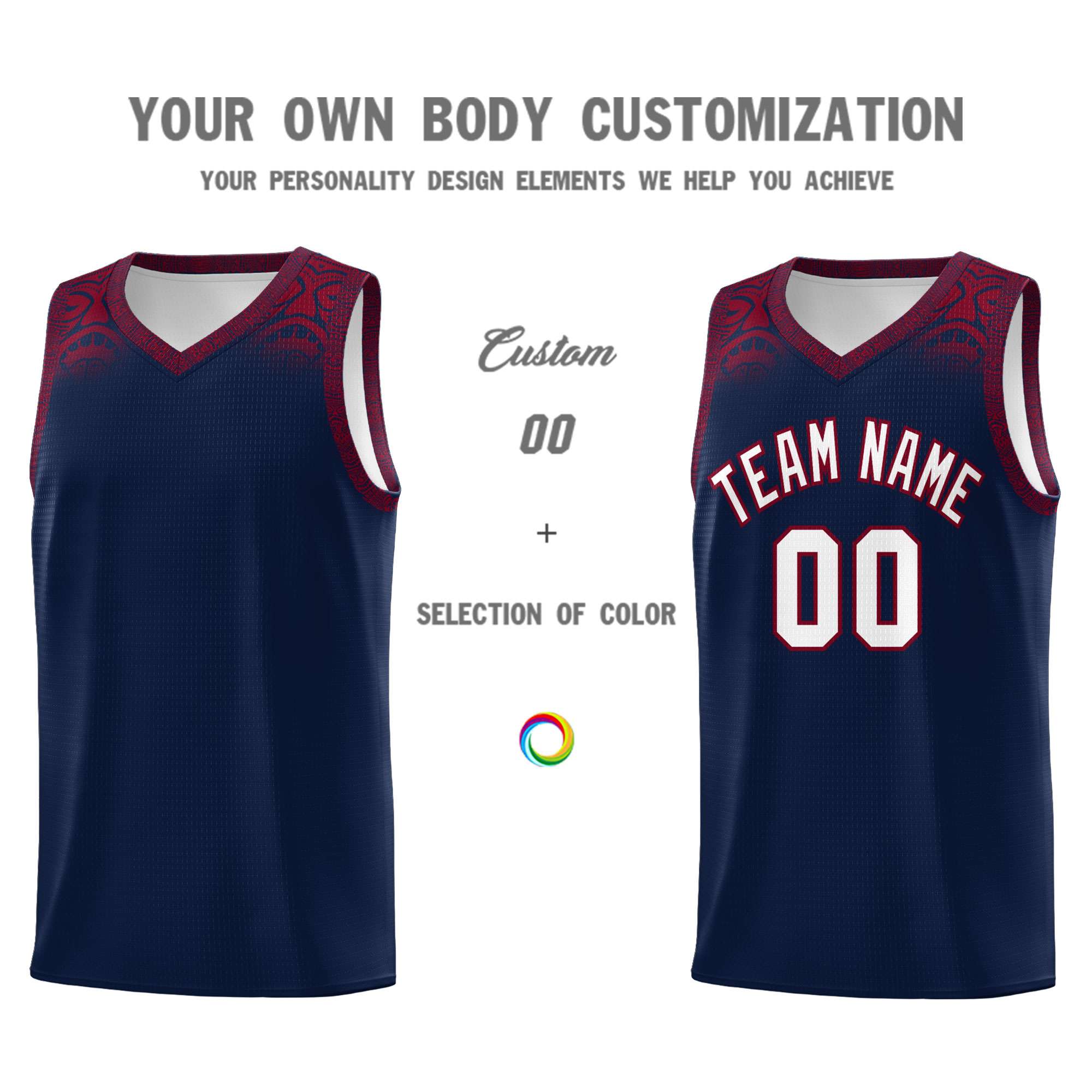 Custom Navy Crimson Personalized Indians Print Sets Sports Uniform Basketball Jersey