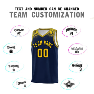 Custom Navy Gold Personalized Indians Print Sets Sports Uniform Basketball Jersey