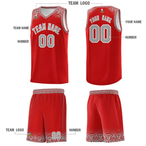 Custom Red Gray Personalized Indians Print Sets Sports Uniform Basketball Jersey