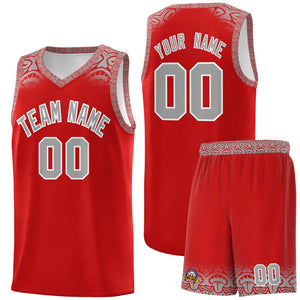 Custom Red Gray Personalized Indians Print Sets Sports Uniform Basketball Jersey