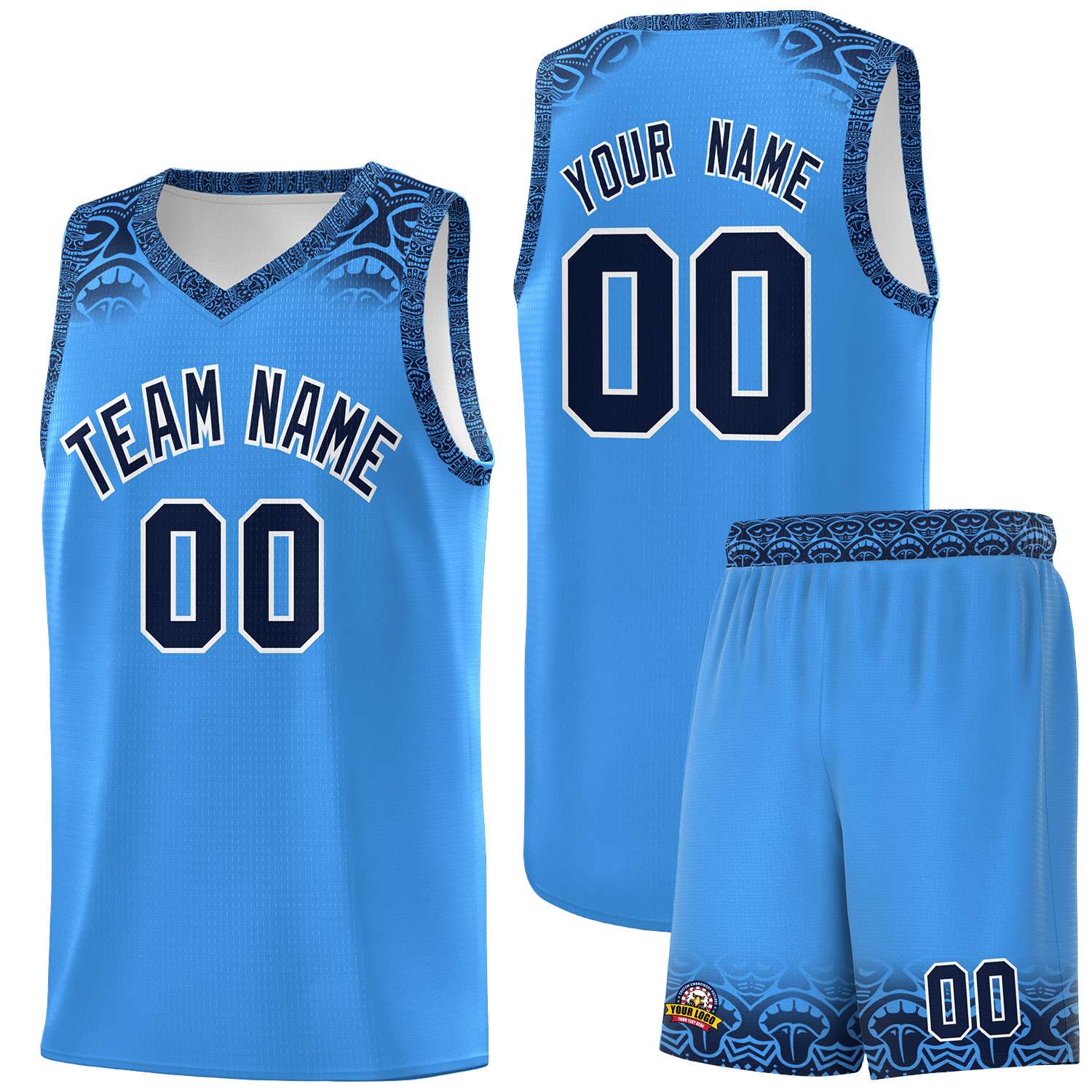 Custom Powder Blue Black Personalized Indians Print Sets Sports Uniform Basketball Jersey