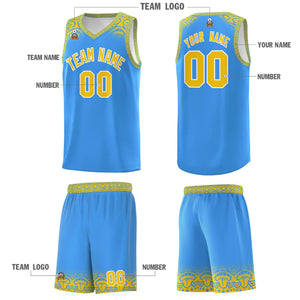 Custom Powder Blue Gold Personalized Indians Print Sets Sports Uniform Basketball Jersey