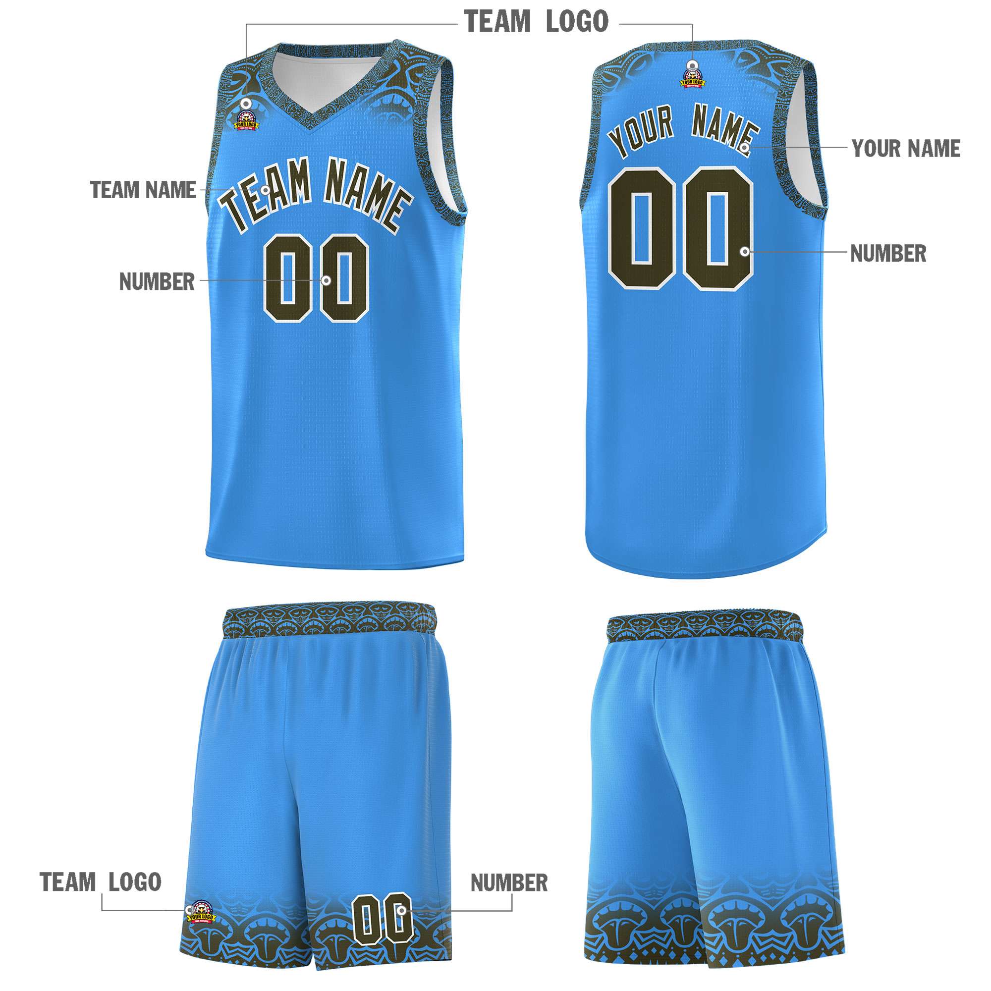 Custom Powder Blue Olive Personalized Indians Print Sets Sports Uniform Basketball Jersey