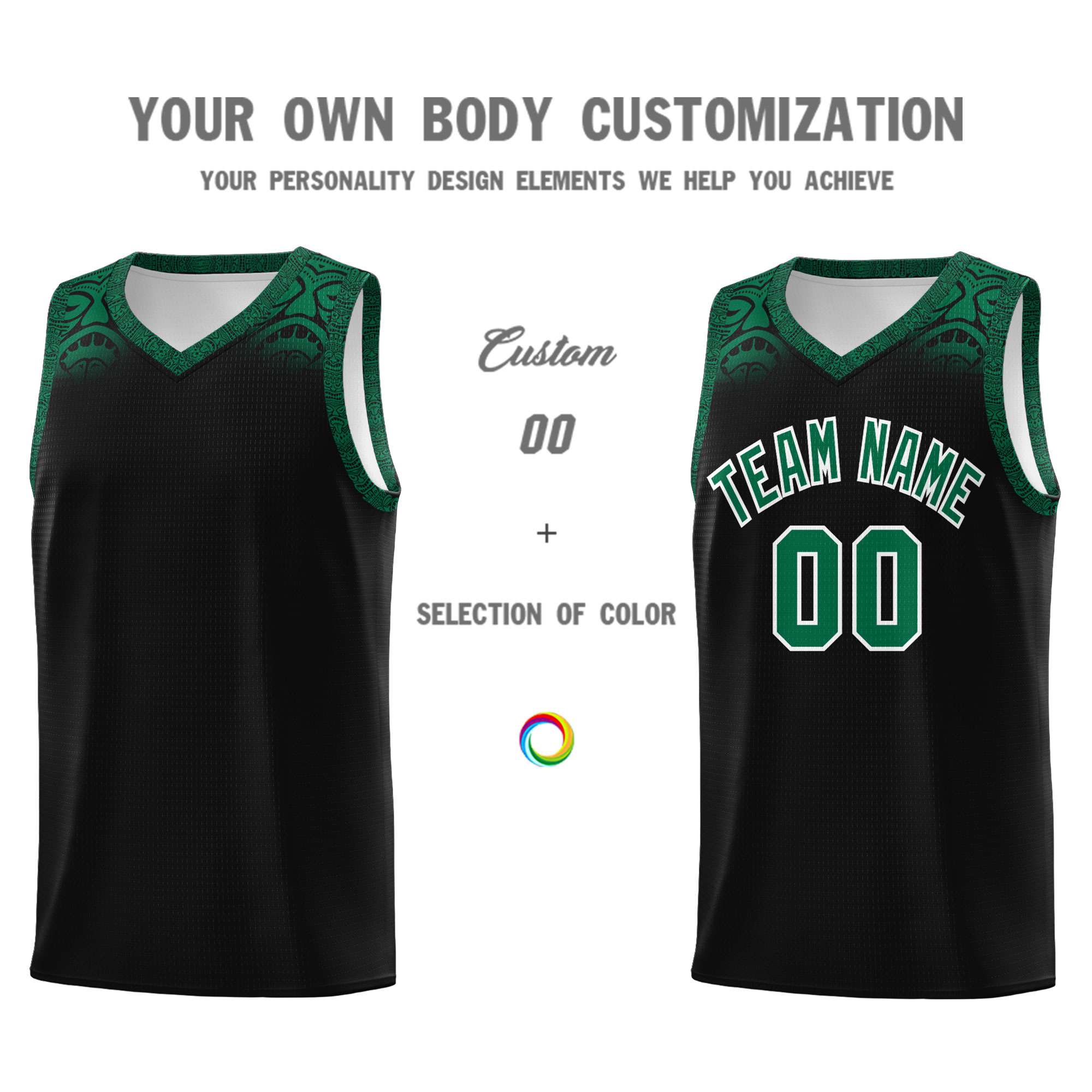 Custom Black Kelly Green Personalized Indians Print Sets Sports Uniform Basketball Jersey