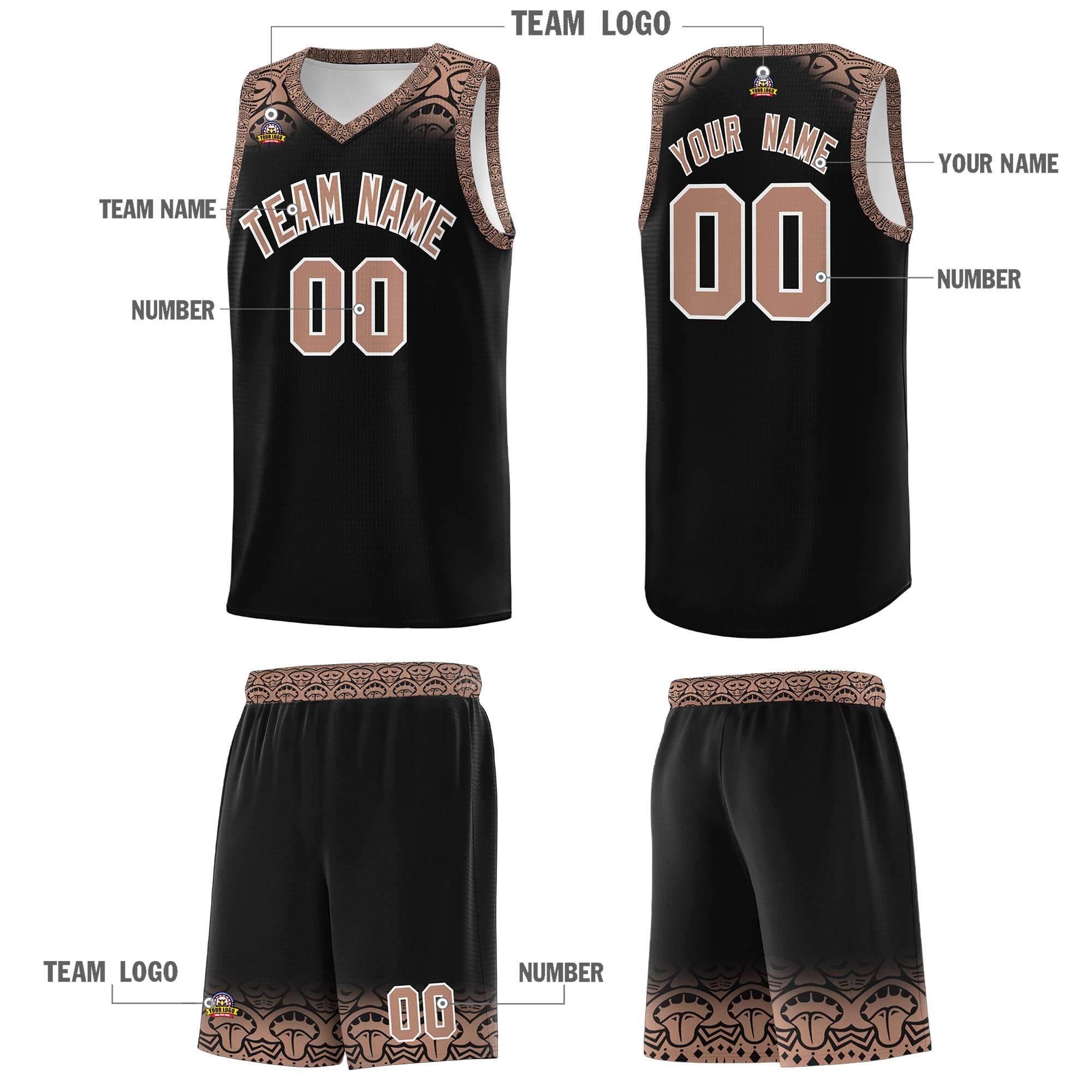 Custom Black Teabrown Personalized Indians Print Sets Sports Uniform Basketball Jersey