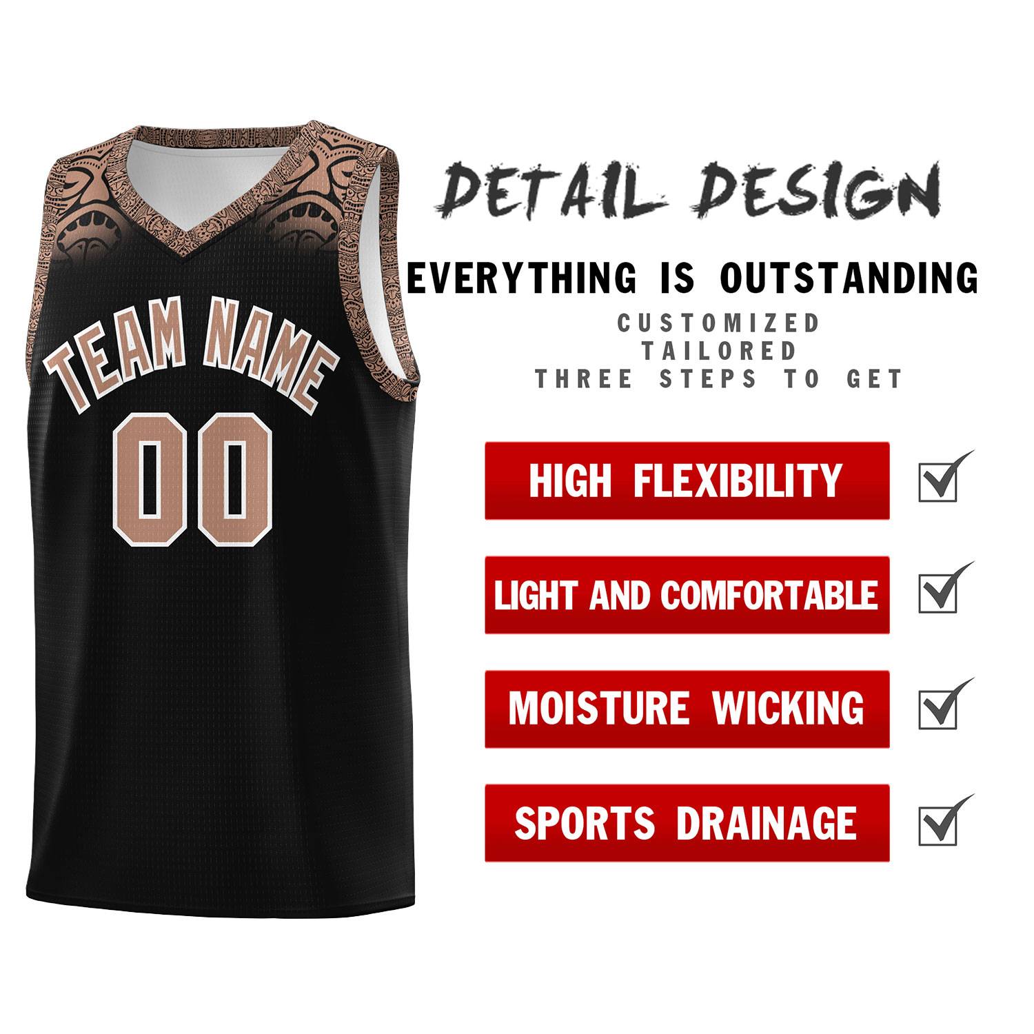 Custom Black Teabrown Personalized Indians Print Sets Sports Uniform Basketball Jersey