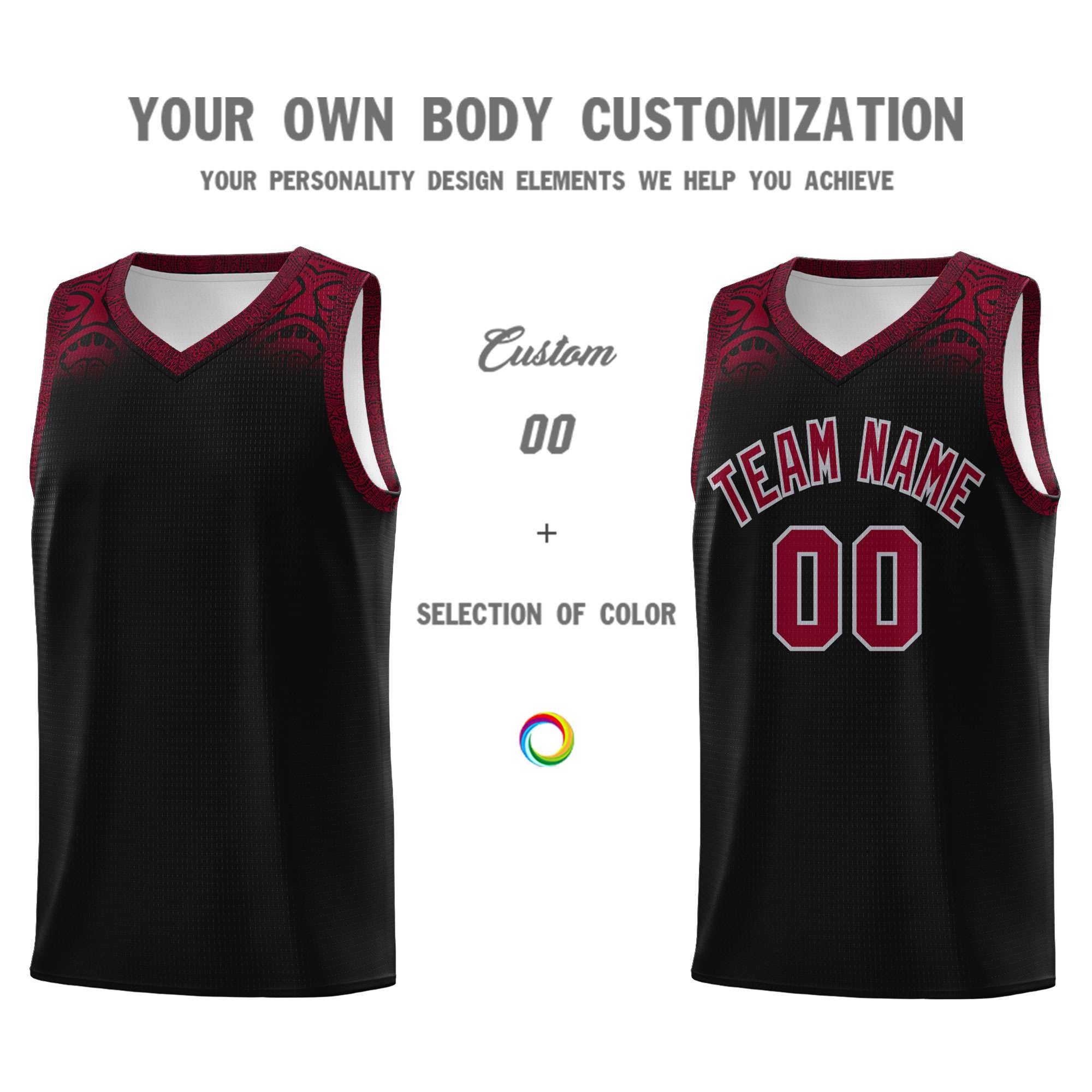 Custom Black Crimson Personalized Indians Print Sets Sports Uniform Basketball Jersey