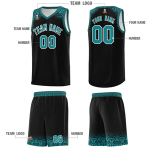 Custom Black Aqua Personalized Indians Print Sets Sports Uniform Basketball Jersey