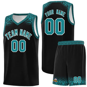 Custom Black Aqua Personalized Indians Print Sets Sports Uniform Basketball Jersey