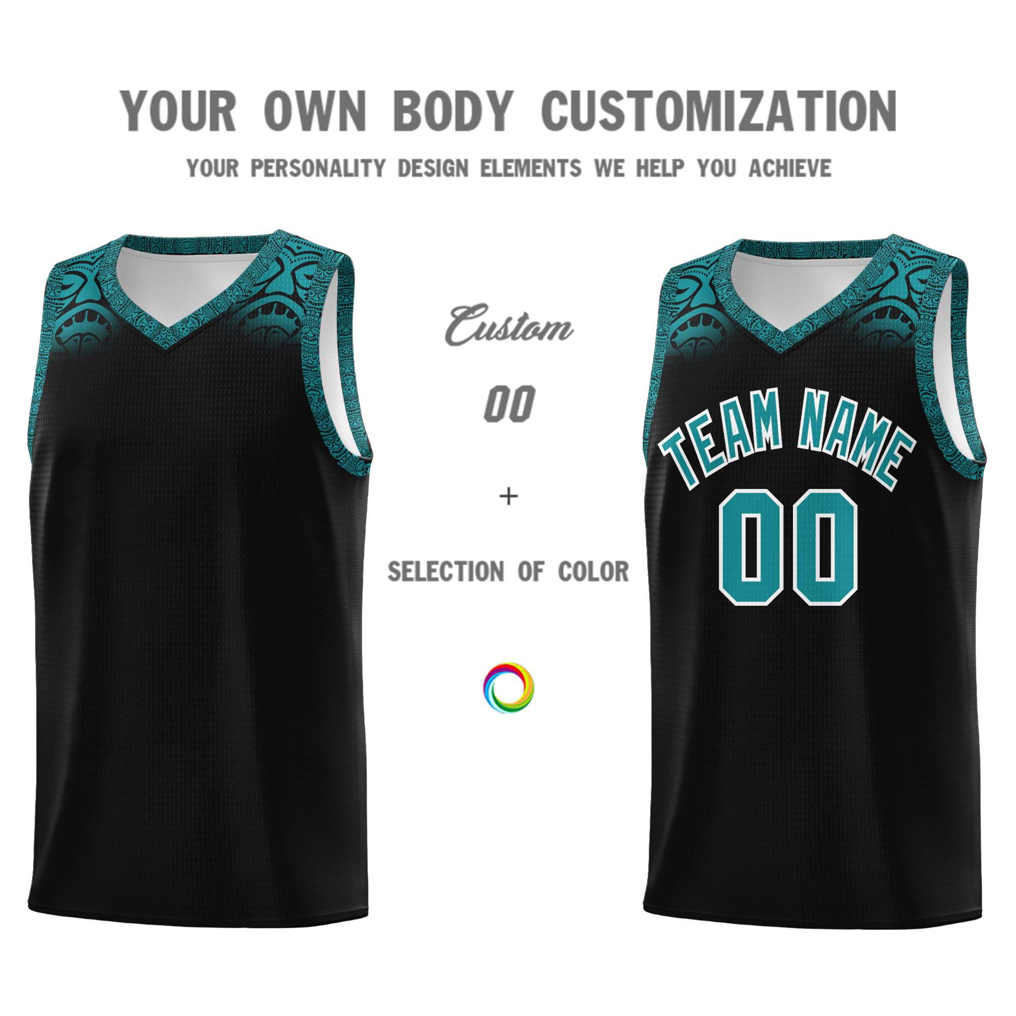 Custom Black Aqua Personalized Indians Print Sets Sports Uniform Basketball Jersey