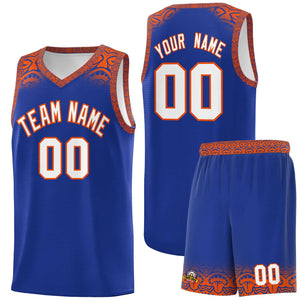 Custom Royal Orange Personalized Indians Print Sets Sports Uniform Basketball Jersey