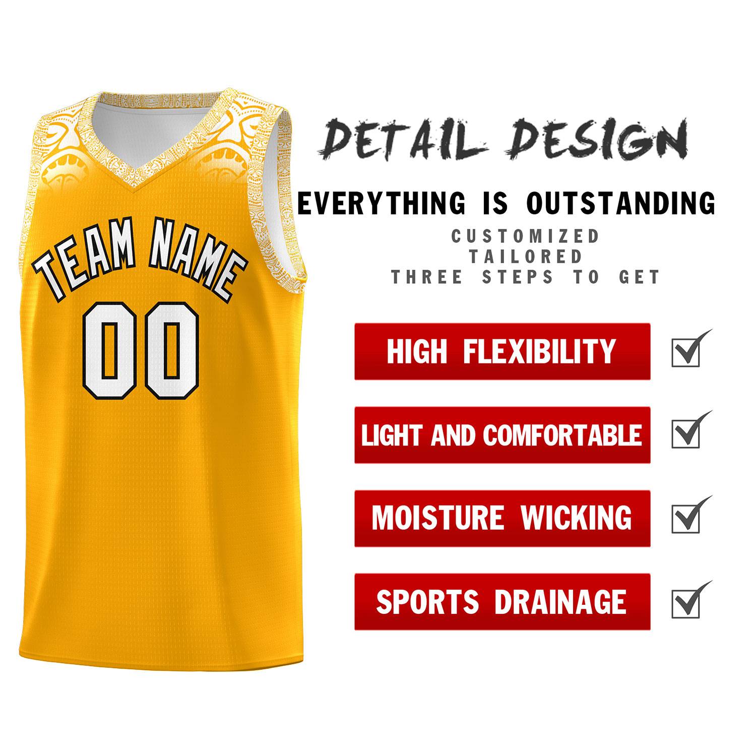 Custom Yellow White Personalized Indians Print Sets Sports Uniform Basketball Jersey