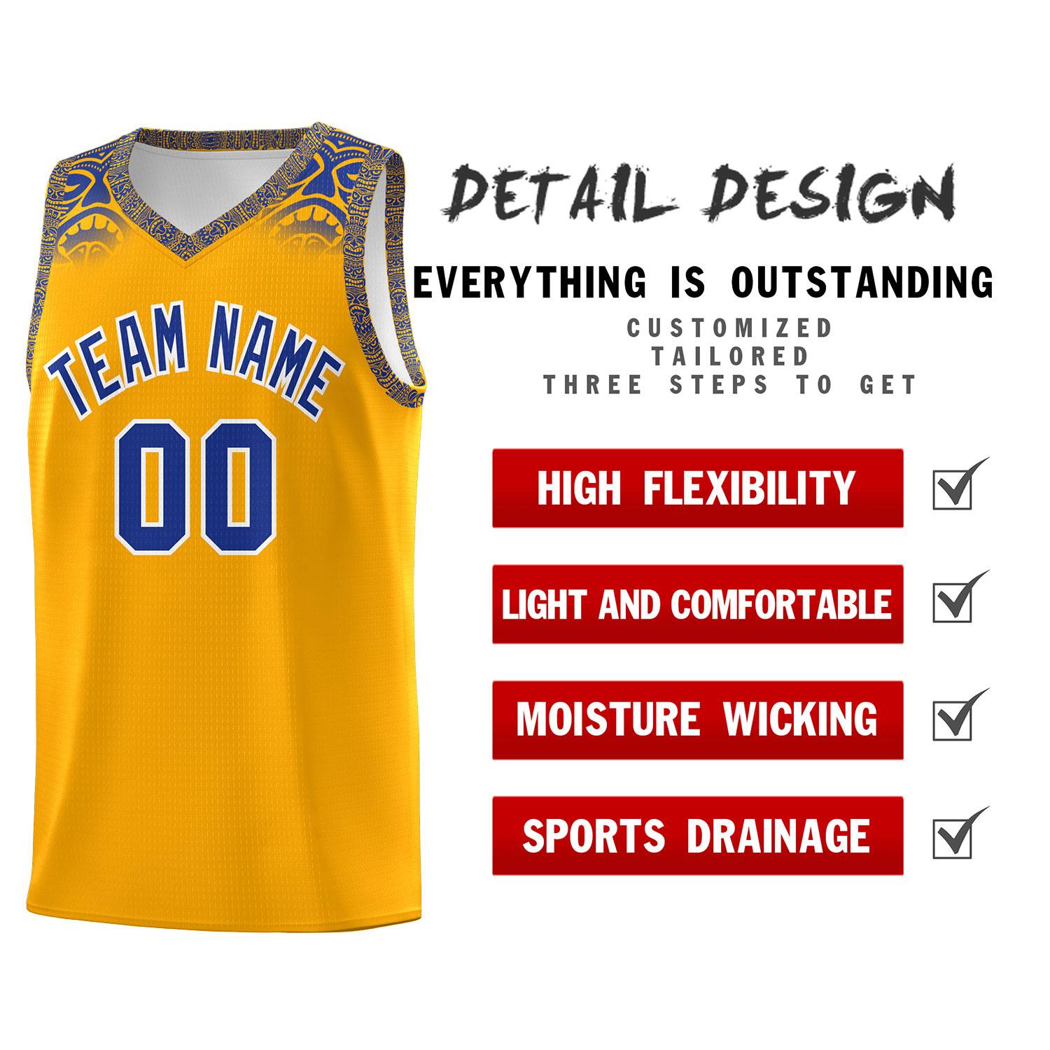 Custom Yellow Royal Personalized Indians Print Sets Sports Uniform Basketball Jersey