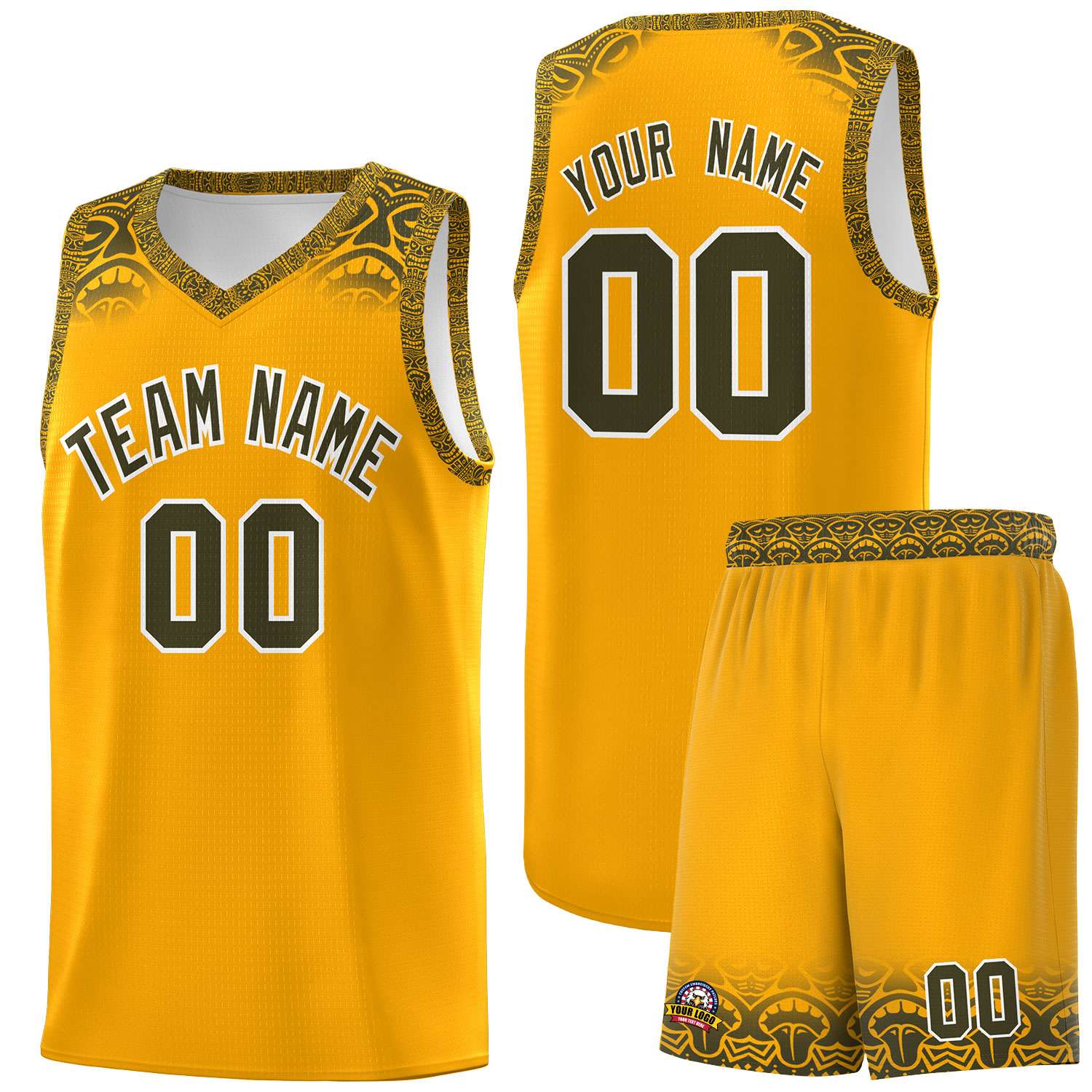 Custom Yellow Olive Personalized Indians Print Sets Sports Uniform Basketball Jersey