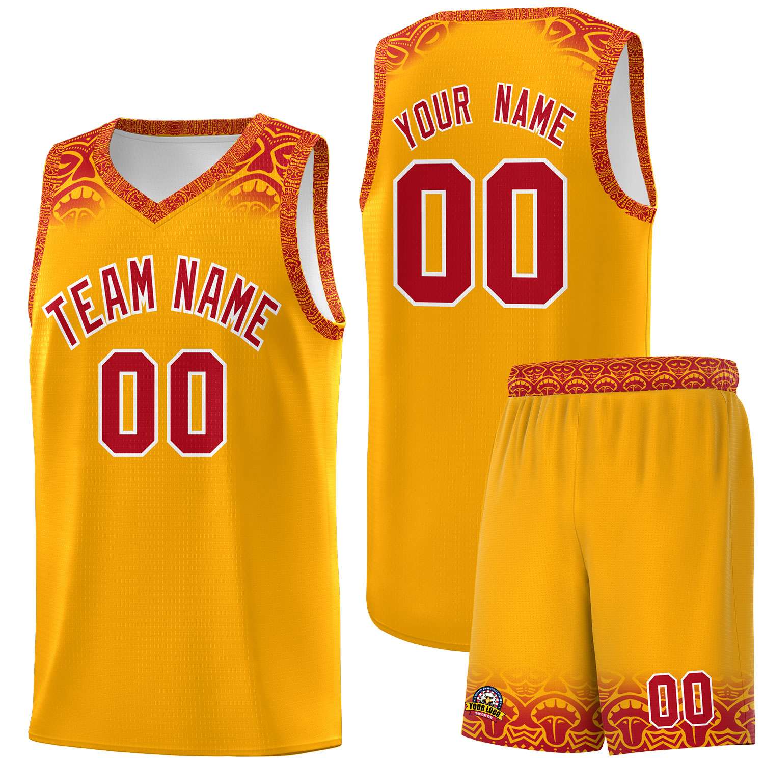 Custom Yellow Red Personalized Indians Print Sets Sports Uniform Basketball Jersey