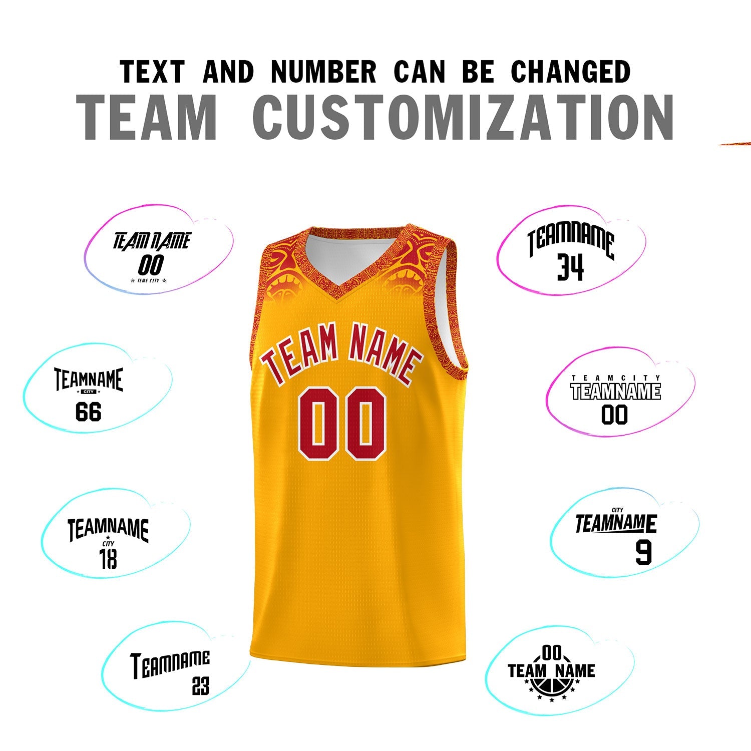 Custom Yellow Red Personalized Indians Print Sets Sports Uniform Basketball Jersey