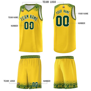 Custom Gold Green Personalized Indians Print Sets Sports Uniform Basketball Jersey