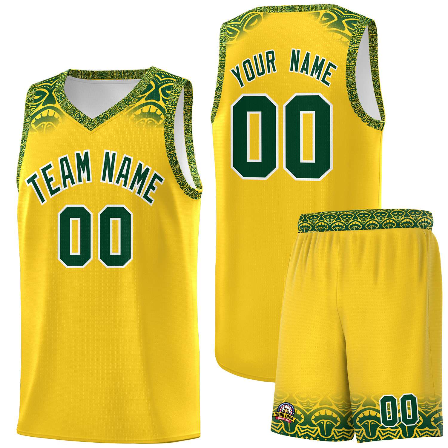 Custom Gold Green Personalized Indians Print Sets Sports Uniform Basketball Jersey