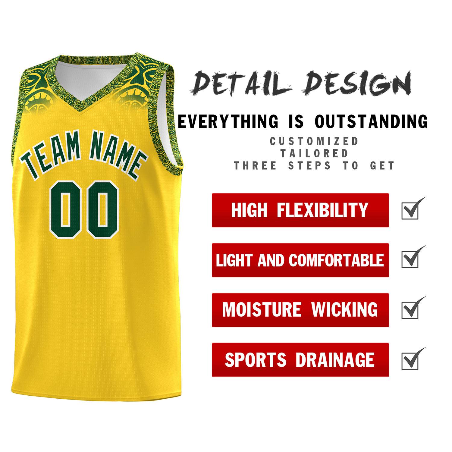 Custom Gold Green Personalized Indians Print Sets Sports Uniform Basketball Jersey