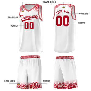 Custom White Red Personalized Indians Print Sets Sports Uniform Basketball Jersey