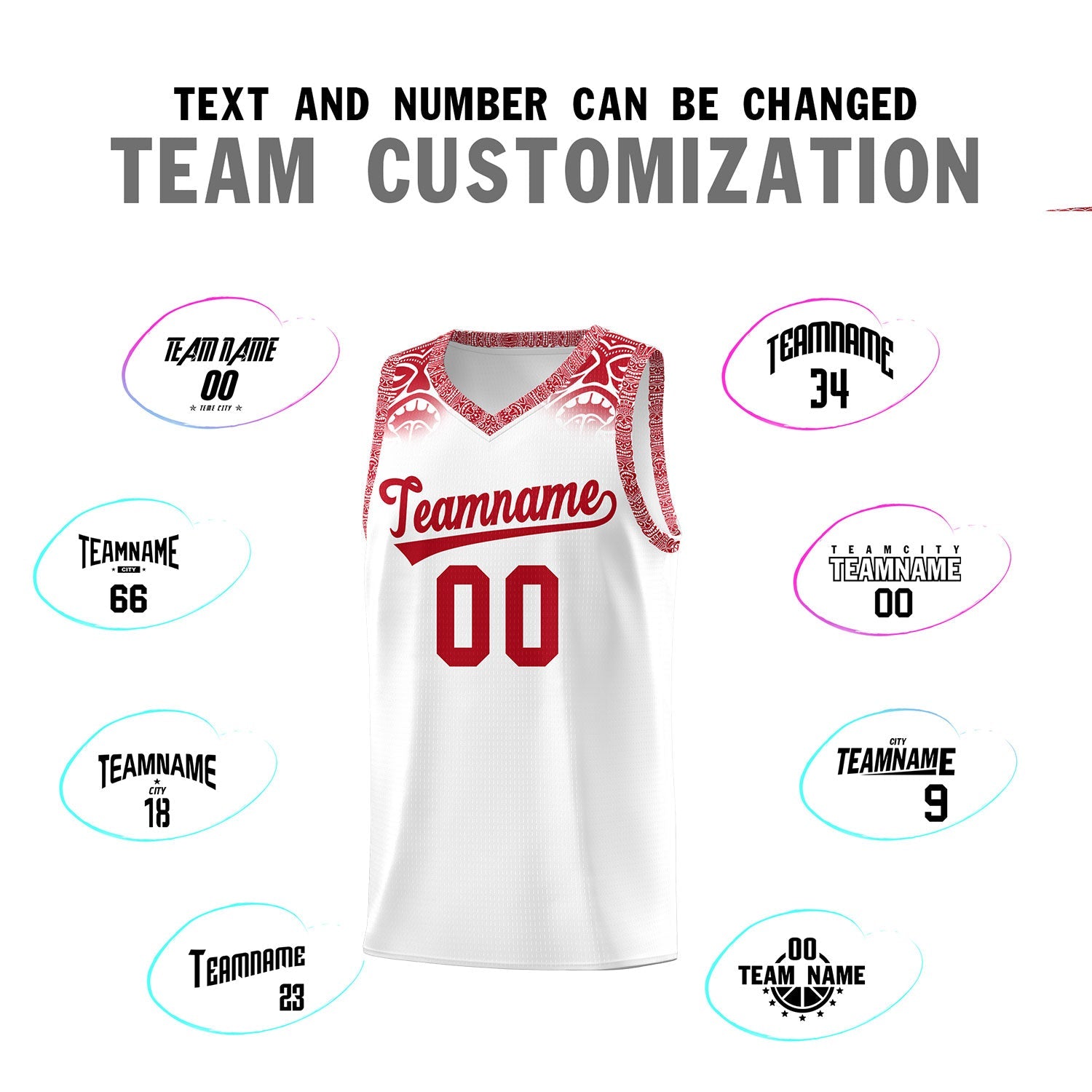 Custom White Red Personalized Indians Print Sets Sports Uniform Basketball Jersey