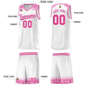 Custom White Pink Personalized Indians Print Sets Sports Uniform Basketball Jersey