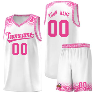 Custom White Pink Personalized Indians Print Sets Sports Uniform Basketball Jersey