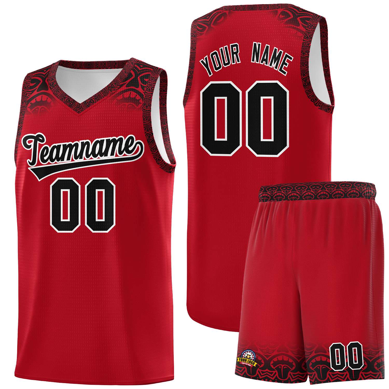 Custom Red Black Personalized Indians Print Sets Sports Uniform Basketball Jersey