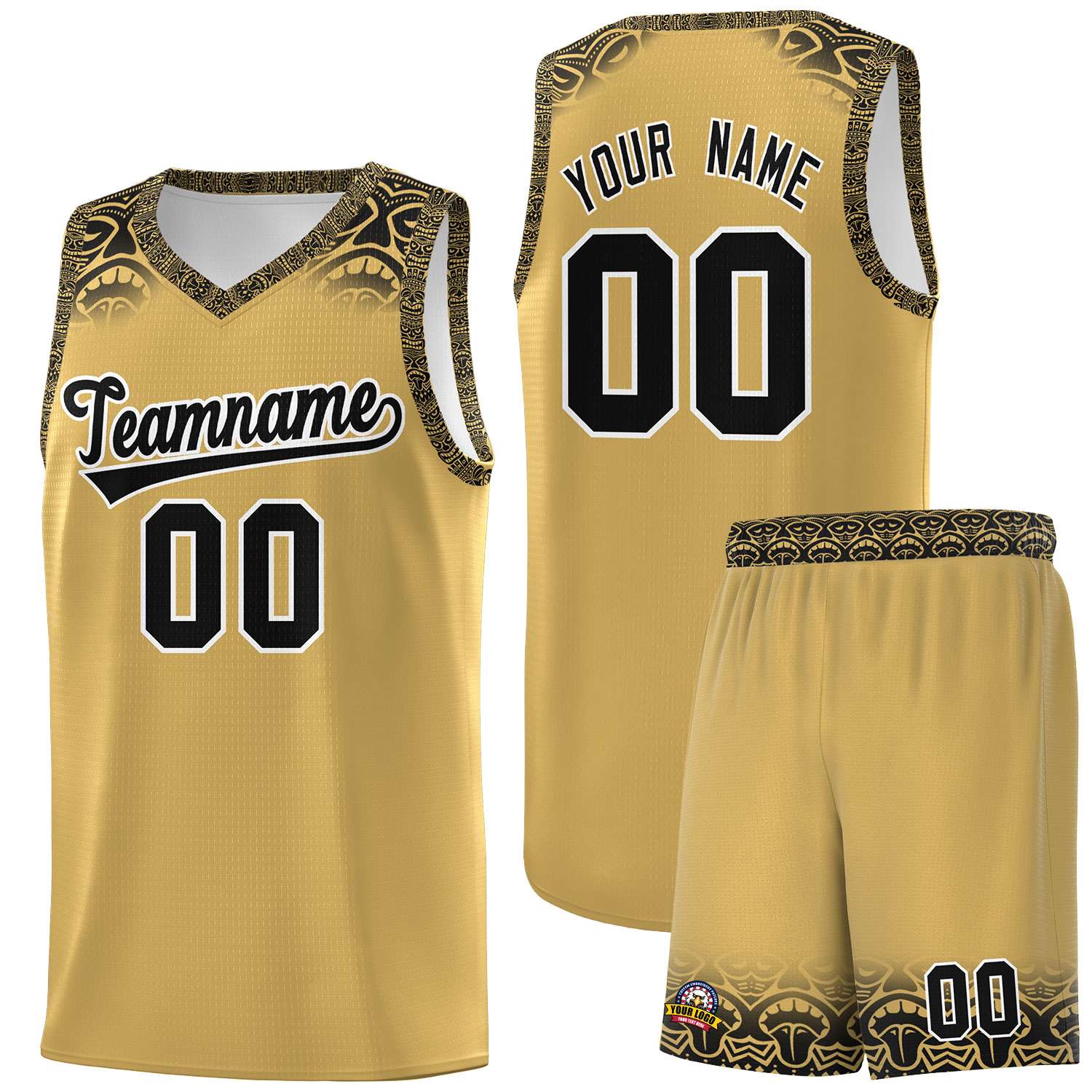 Custom Old Gold Black Personalized Indians Print Sets Sports Uniform Basketball Jersey