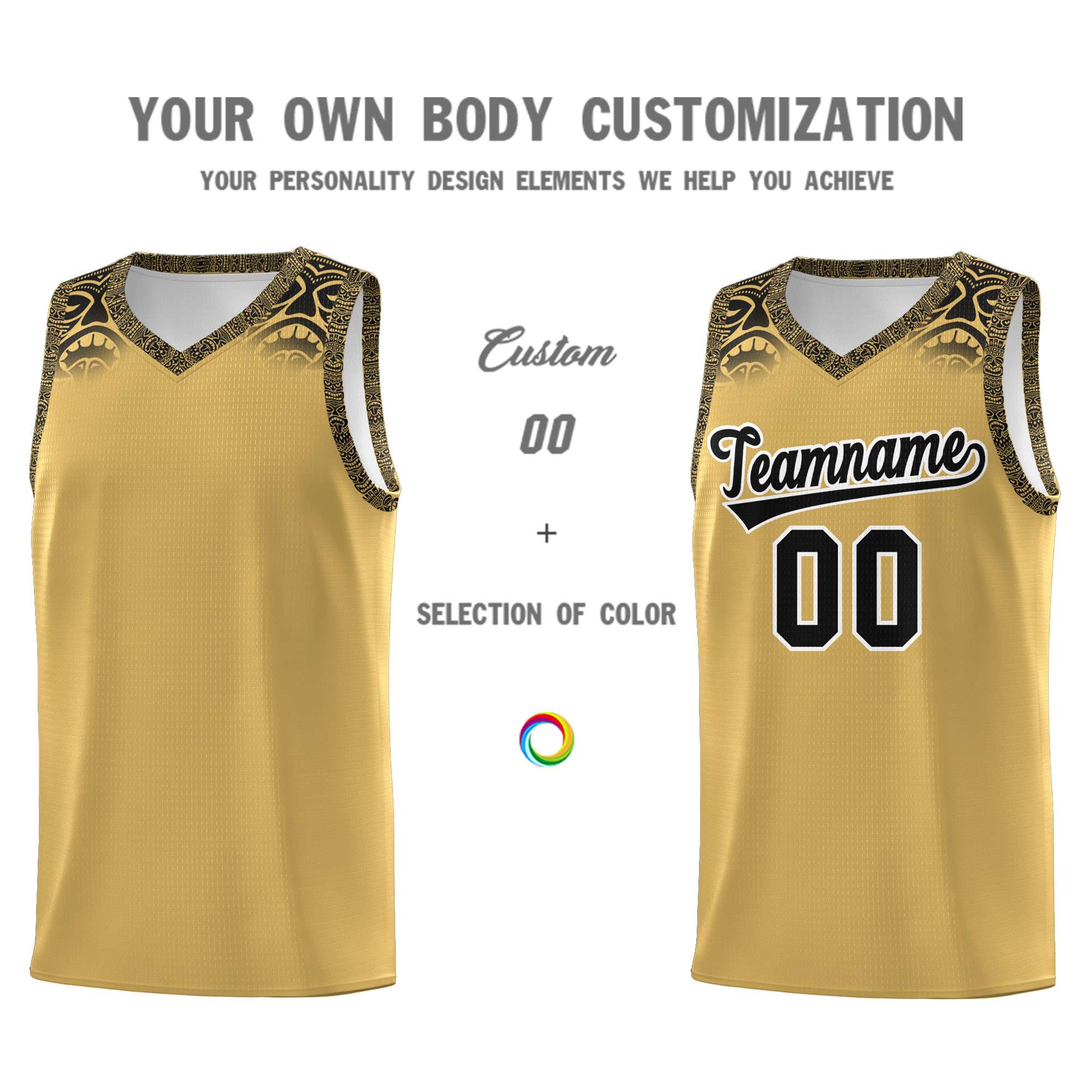 Custom Old Gold Black Personalized Indians Print Sets Sports Uniform Basketball Jersey