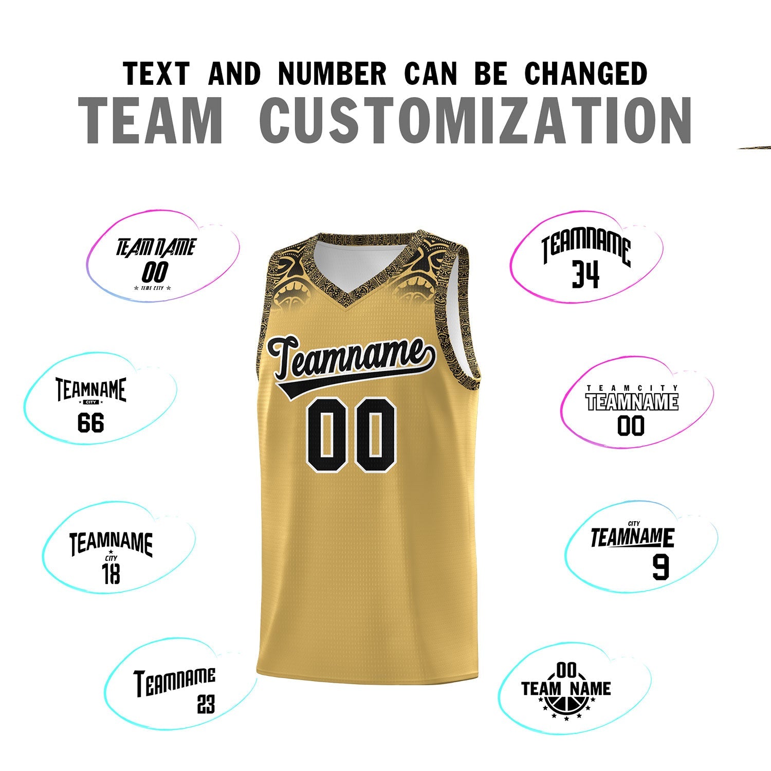 Custom Old Gold Black Personalized Indians Print Sets Sports Uniform Basketball Jersey