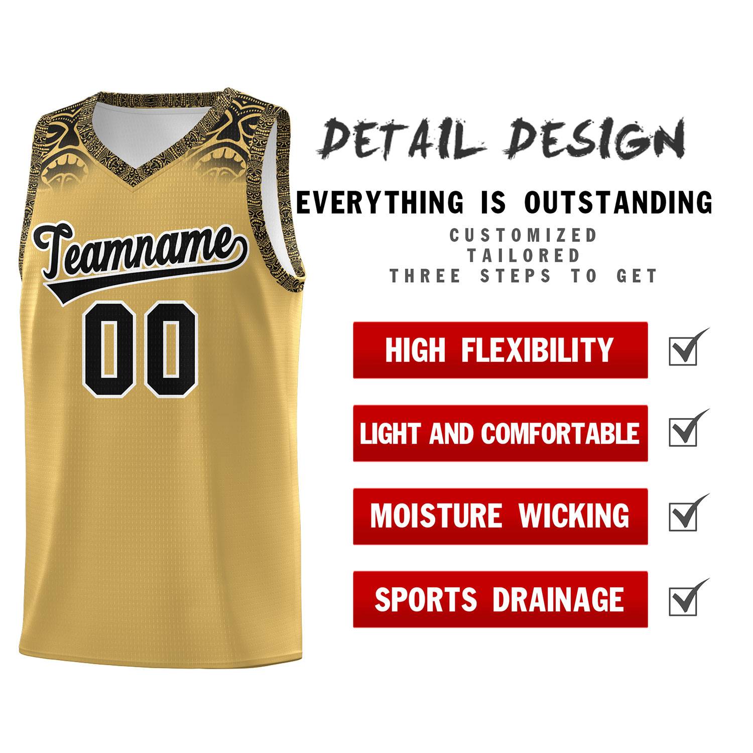 Custom Old Gold Black Personalized Indians Print Sets Sports Uniform Basketball Jersey