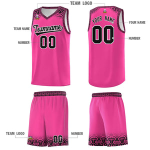 Custom Pink Black Personalized Indians Print Sets Sports Uniform Basketball Jersey