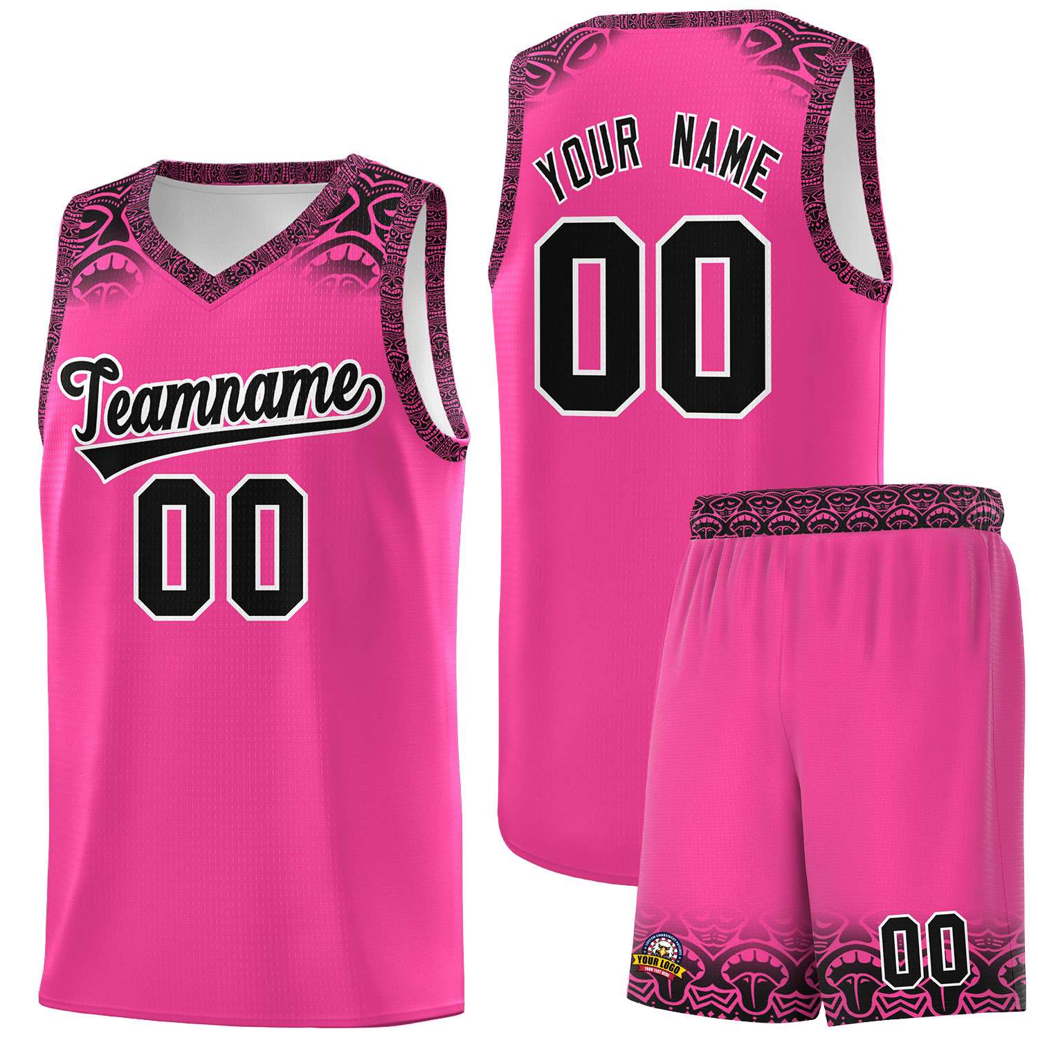 Custom Pink Black Personalized Indians Print Sets Sports Uniform Basketball Jersey