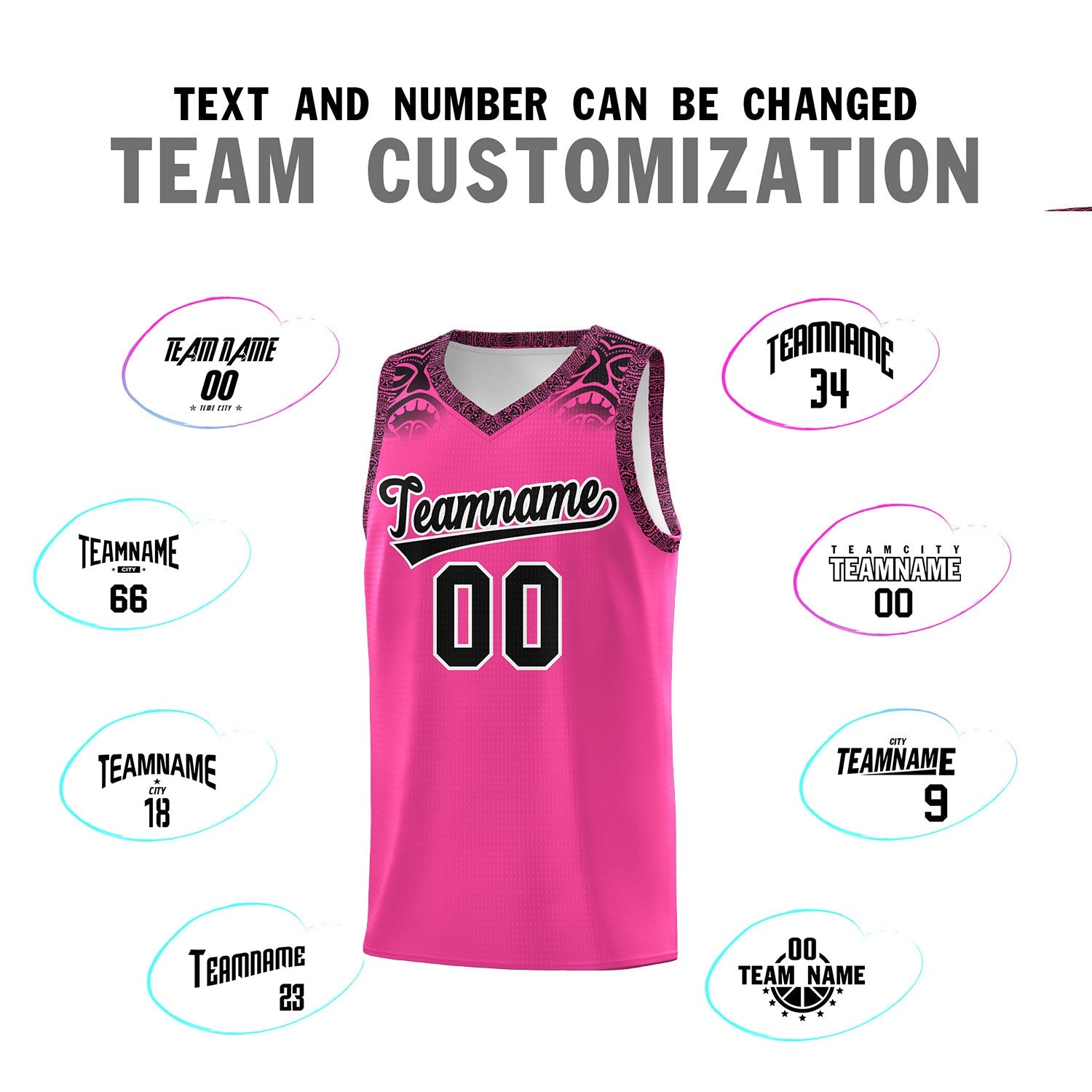 Custom Pink Black Personalized Indians Print Sets Sports Uniform Basketball Jersey