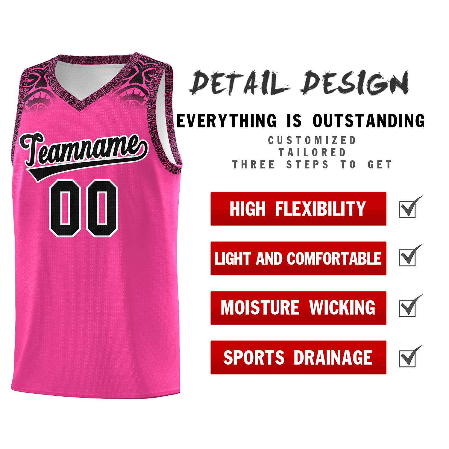 Custom Pink Black Personalized Indians Print Sets Sports Uniform Basketball Jersey