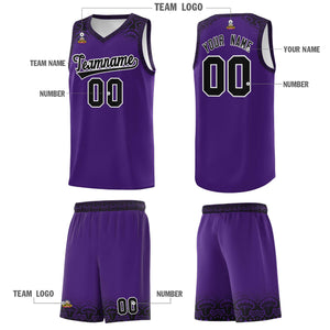 Custom Purple Black Personalized Indians Print Sets Sports Uniform Basketball Jersey