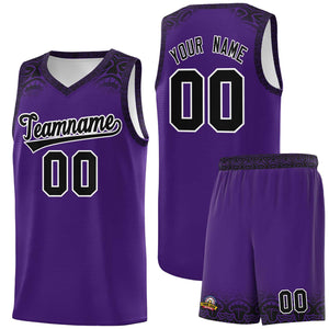 Custom Purple Black Personalized Indians Print Sets Sports Uniform Basketball Jersey