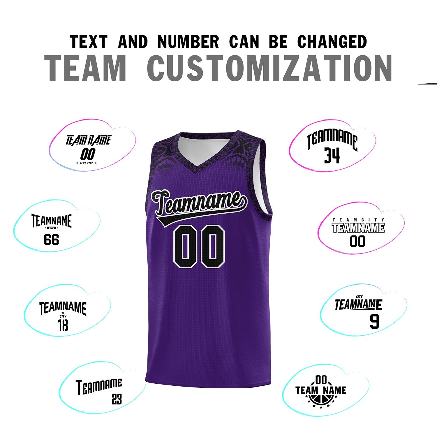 Custom Purple Black Personalized Indians Print Sets Sports Uniform Basketball Jersey