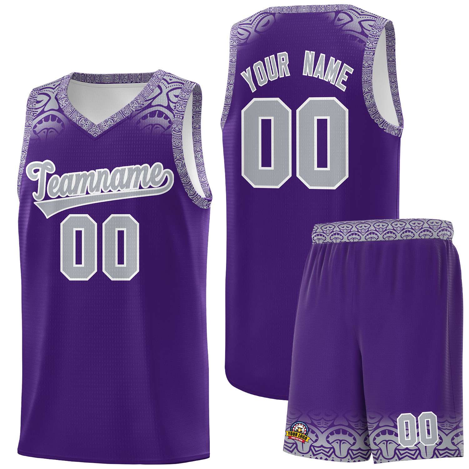 Custom Purple Gray Personalized Indians Print Sets Sports Uniform Basketball Jersey