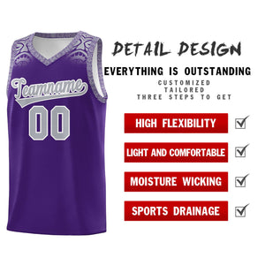 Custom Purple Gray Personalized Indians Print Sets Sports Uniform Basketball Jersey